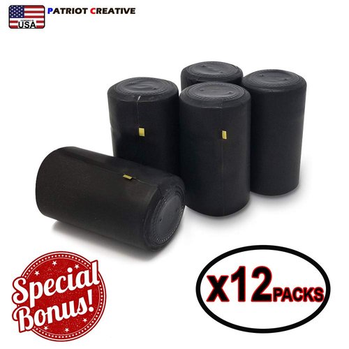 PATRIOT CREATIVE Woozy Bottles Empty 12 Oz Complete Sets of Premium Commercial Grade Clear Glass Dasher Woozy Bottle Shrink Capsule with Gold Tear Tab Leak Proof Screw Cap (Black 12 Sets) - 12 oz
