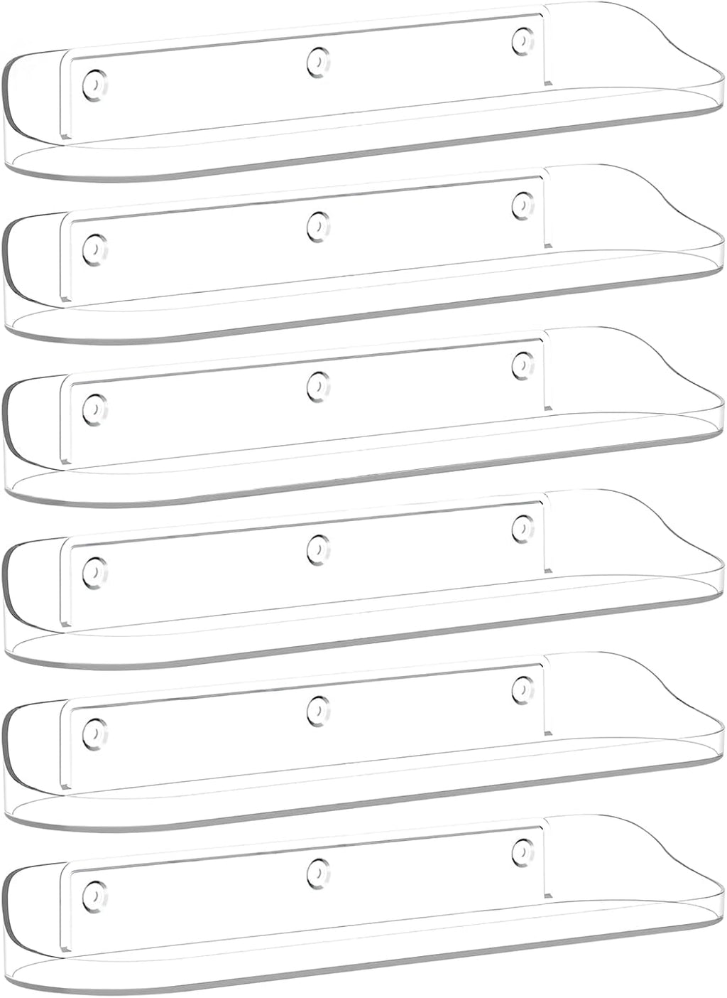 SpaceWhisper Floating Wall Shelves - 6-Pack 15" Clear Shelves for Bathroom, Bedroom, Kitchen & Living Room Decor
