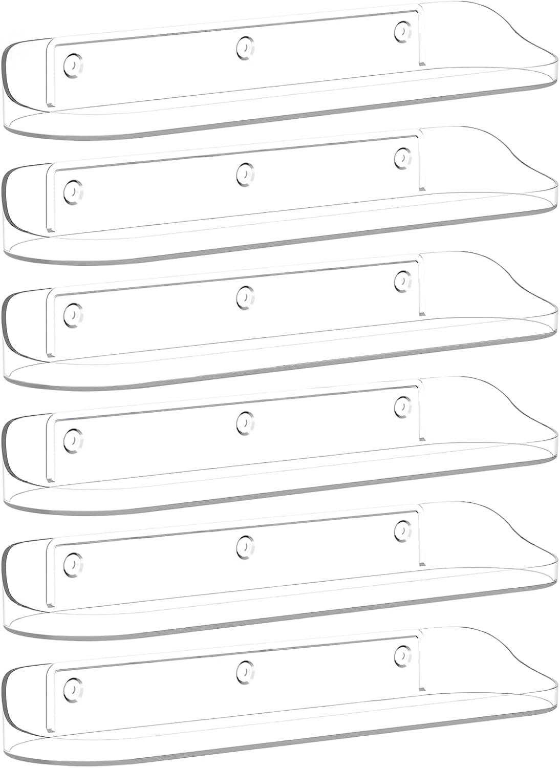 SpaceWhisper Floating Wall Shelves - 6-Pack 15" Clear Shelves for Bathroom, Bedroom, Kitchen & Living Room Decor