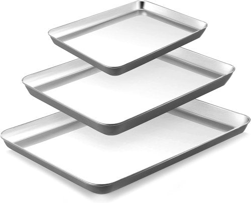 BRONYPRO Stainless Steel Baking Sheet Pan Set - Non-Toxic, Warp-Resistant Cookie Sheets | 9/12/16 Inch, Gray