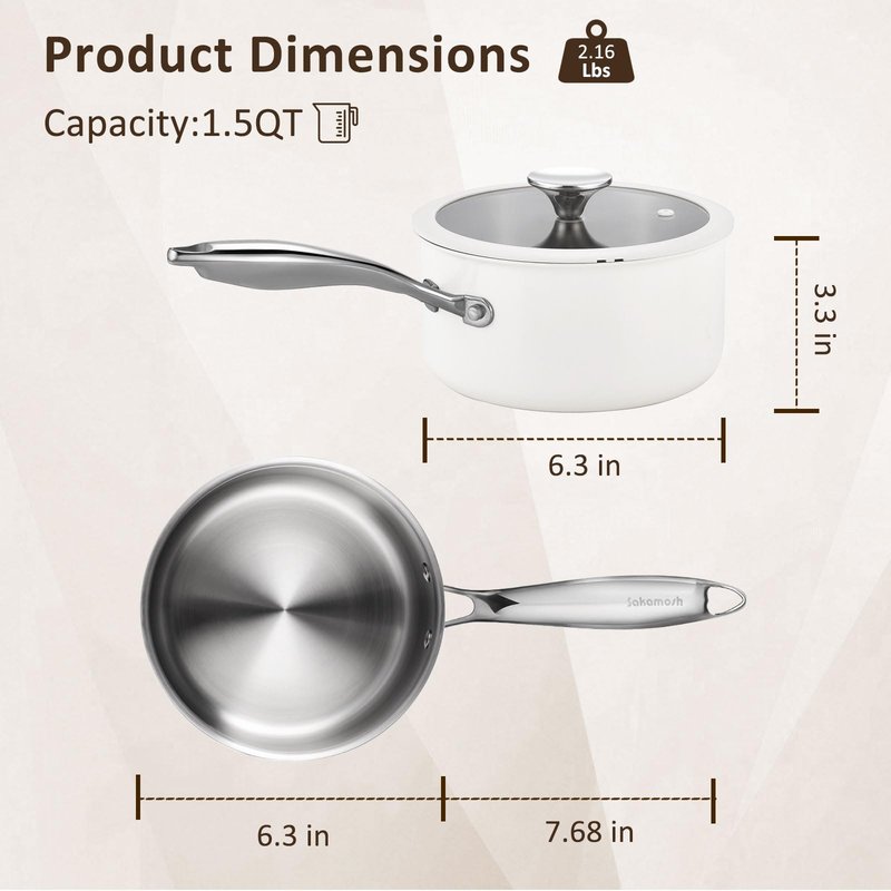Tri-Ply Stainless Steel Sauce Pan Set with Lids 6PC, 1.5QT & 2.5QT & 3QT, Induction, PFOA Free, Dishwasher Safe,Sauce Pot, Cooking Pot, Tri-Ply Full Body