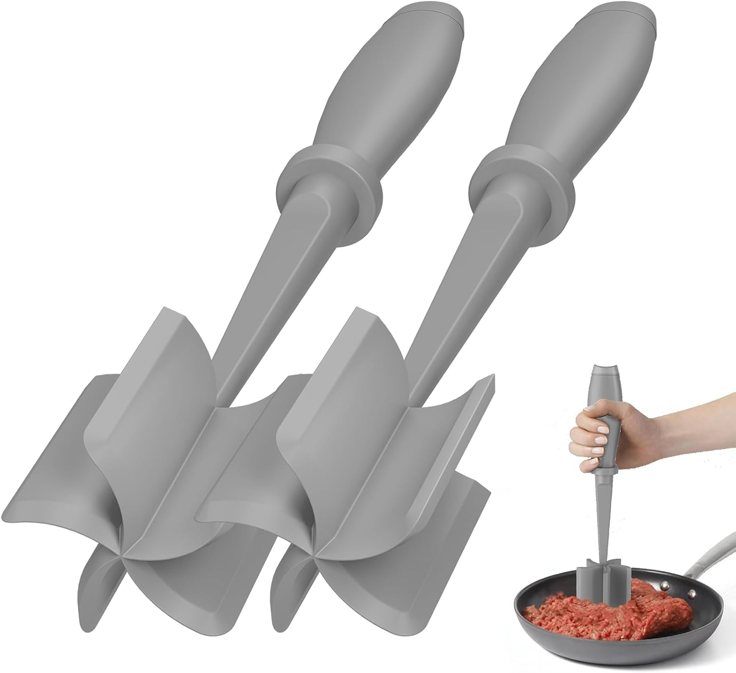 Skiennix Meat Chopper - Premium Heat Resistant Hamburger Grinder Tool | 2 Pcs Set - Black & Grey