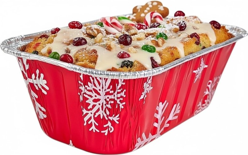 PACTOGO Disposable 1 lb. Red Holiday Christmas Aluminum Foil Small Mini Loaf/Bread Baking Pans with Clear Dome Lids (Pack of 12 Sets)