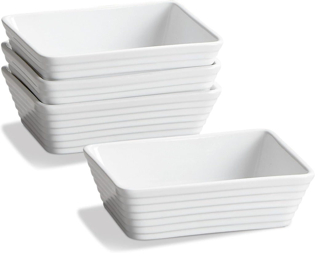 ONEMORE Small Baking Dish Set of 4 - Rectangle Ceramic Casserole Dishes for Oven | 5x7, Oven Safe, White