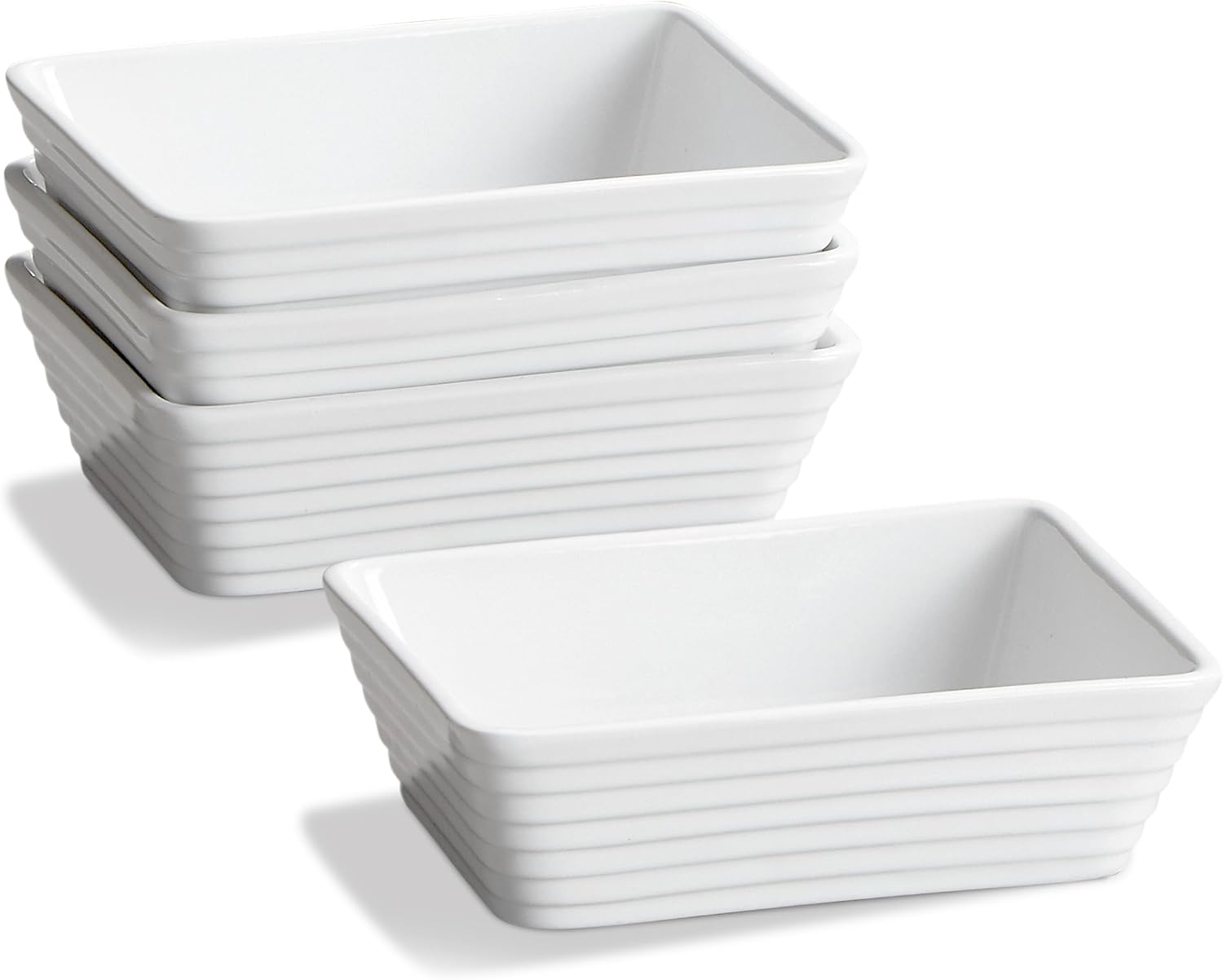 ONEMORE Small Baking Dish Set of 4 - Rectangle Ceramic Casserole Dishes for Oven | 5x7, Oven Safe, White