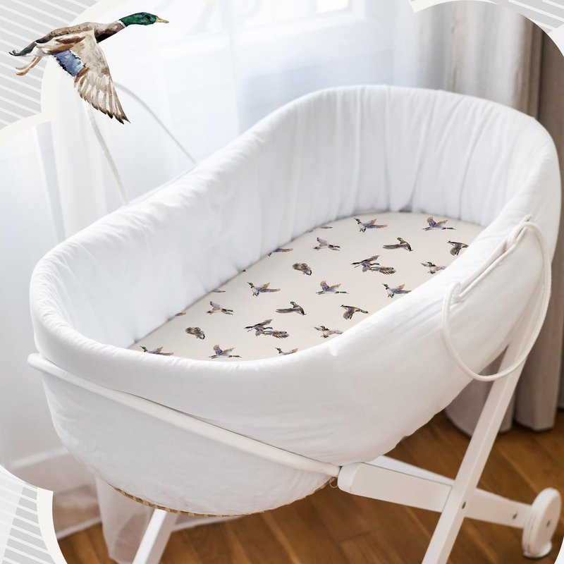 CroBlissful 4 Pack Mallard Duck Bassinet Sheets 32 x 16 x 4 Inches Hunting Stretchy Neutral Fitted Sheets Mallard Duck Baby Stuff Bedding for Standard Bassinet Mattress Gift Set