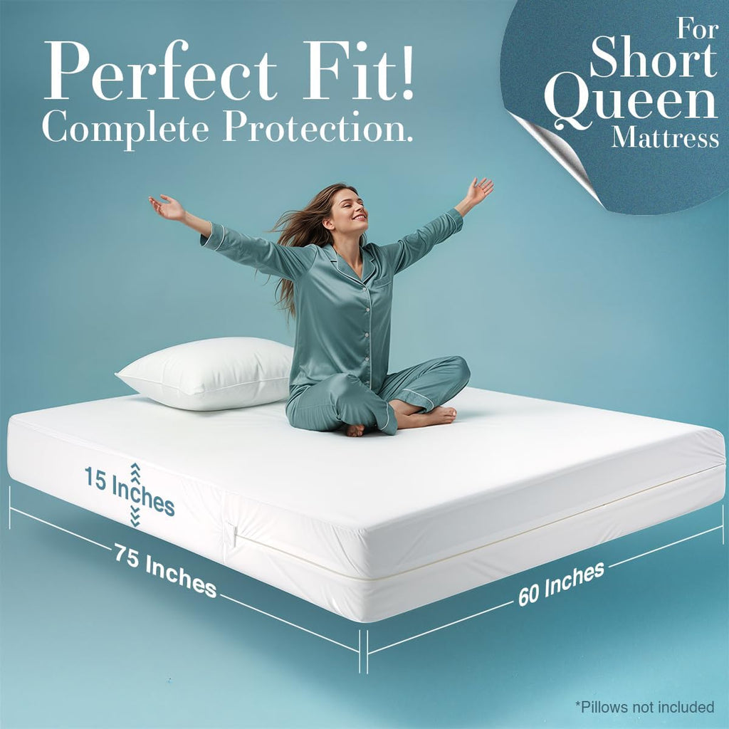 Utopia Bedding Mattress Protector - 100% Waterproof Bed Bug & Dust Mite Proof | Short Queen Size Encasement