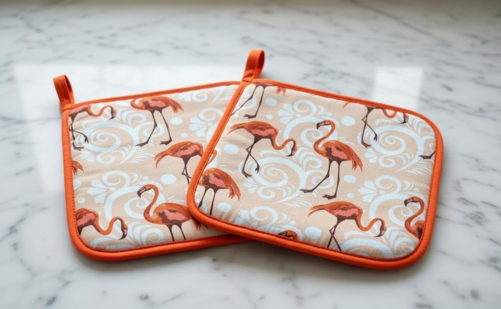 Oldehall Colorful Flamingo Potholder 2 Piece Pot Holder Set - Red Design