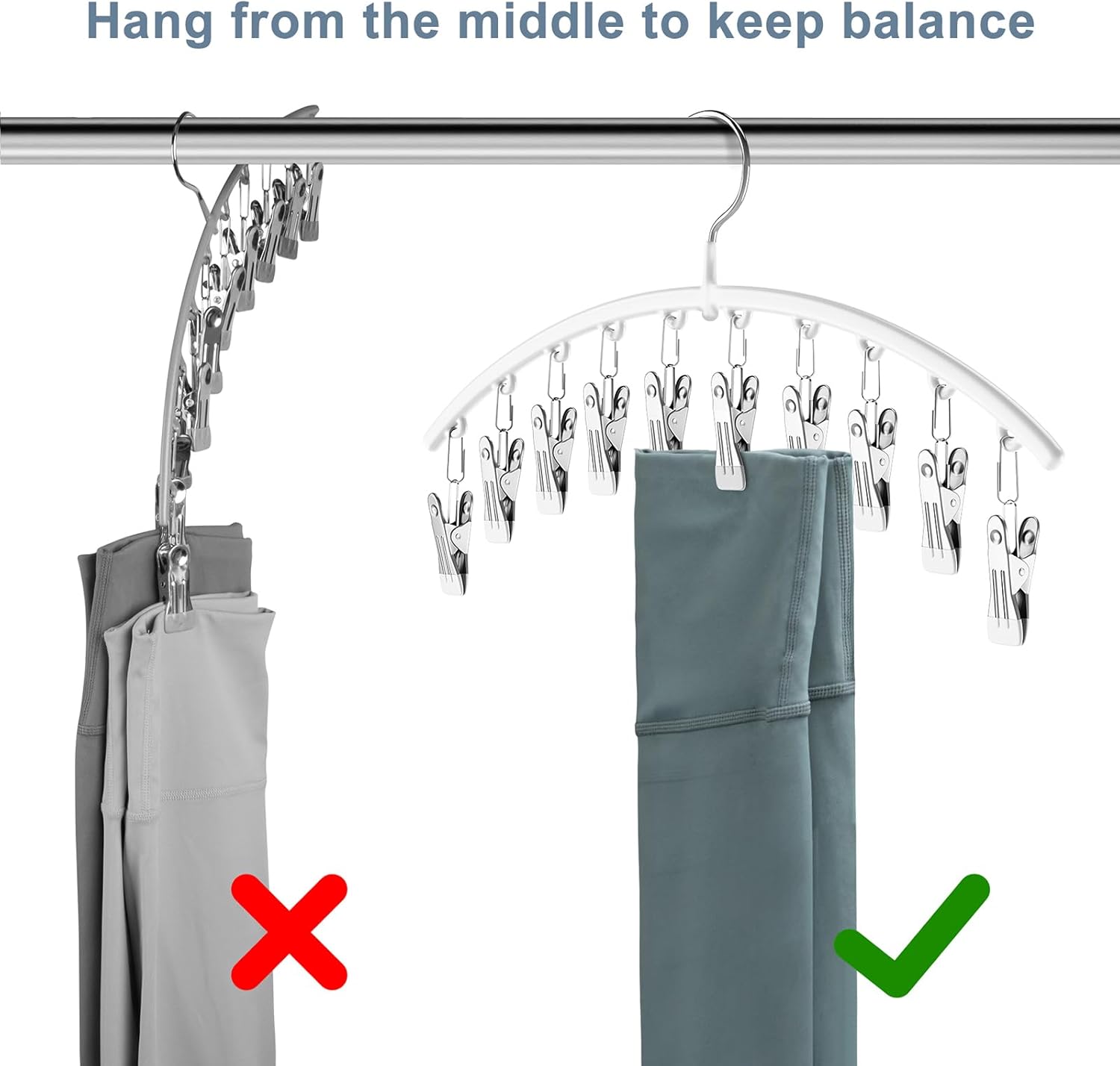 Skiennix Legging Organizer - Space-Saving Metal Yoga Pants Hanger with 10 Clips - White 4-Pack