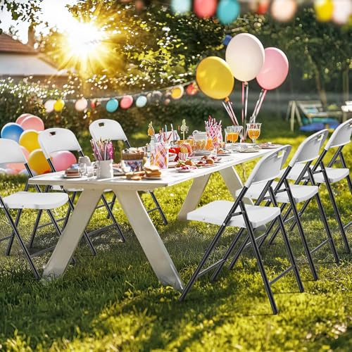 10-Pack Folding Chairs, Portable White Plastic Seats with Sturdy Steel Frame