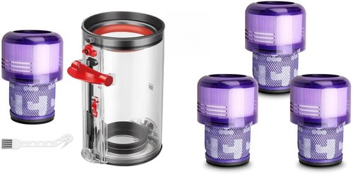 Lemige Vacuum Filters & Dust Bin Canister Replacement Parts for Dyson V15/V11 | 4 Pack + 1 Pack