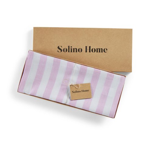Solino Home Linen Table Runner 72 Inches Long - Sorrento Stripe, 100% Pure Linen Pink and White Table Runner 14 x 72 Inch for Dining, Dresser, Valentines, Spring, Easter