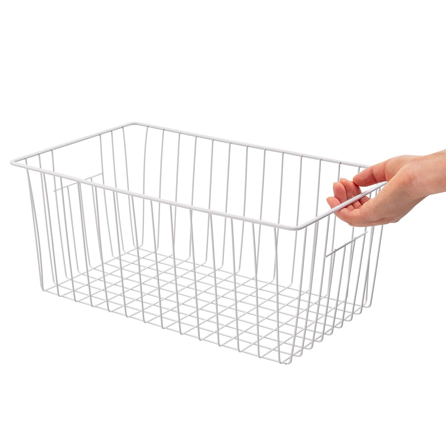 Y.Z.Bros 16Lx12W inch Wider Freezer Storage Organizer Baskets Container, Deep Metal Wire Chest Upright Refrigerator Divider Bins with Built-in Handles for Cabinet, Pantry, Closet, Kitchen(4)