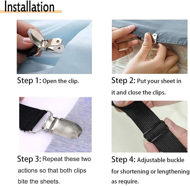 Adjustable Bed Sheet Straps Clips - Elastic Mattress Fasteners