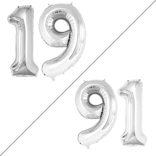 GOER Jumbo 42 Inch Number 19 Balloons - Silver Foil Helium Decorations for 19th Birthday Party