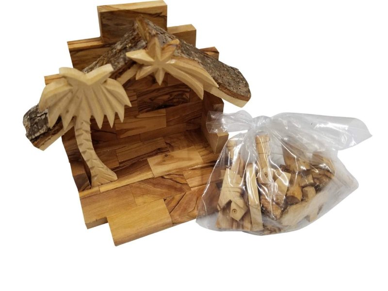 Carved from Bethlehem Olive Wood Christmas Nativity Story Set with Stable (6" Stable with 3" Figurines)