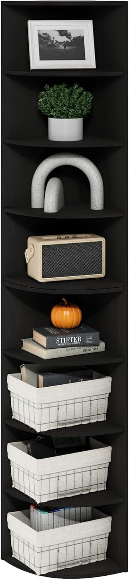 Furinno ECON Corner Shelf - 8-Tier Espresso Bookcase for Stylish Organization & Storage