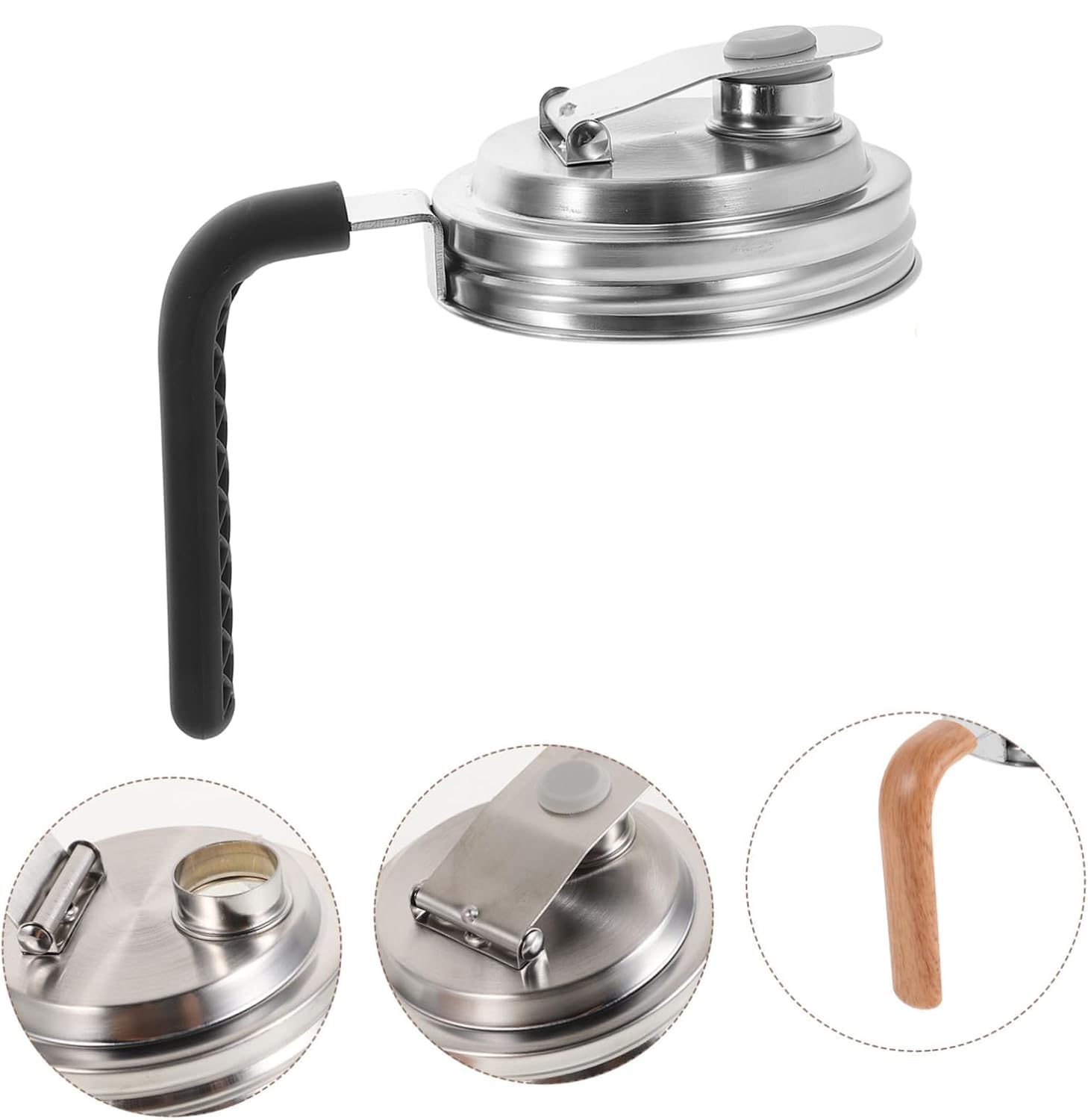 2 Pcs Wide Mouth Mason Jar Stainless Steel Pour Spout Lid, Reusable Mason Jar Lids for Ball Wide Mouth Mason Jars no Rust Leaking Proof for Home Brewing Fruit Fermenting Drinks (with handle, 2)