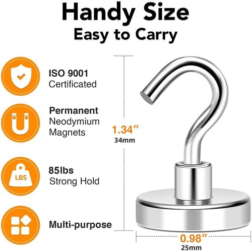 MIKEDE Magnetic Hooks - 85 Lbs Heavy Duty Earth Magnets for Cruise Cabins | 10 Pcs Strong Metal Hangers for Kitchen & Classroom