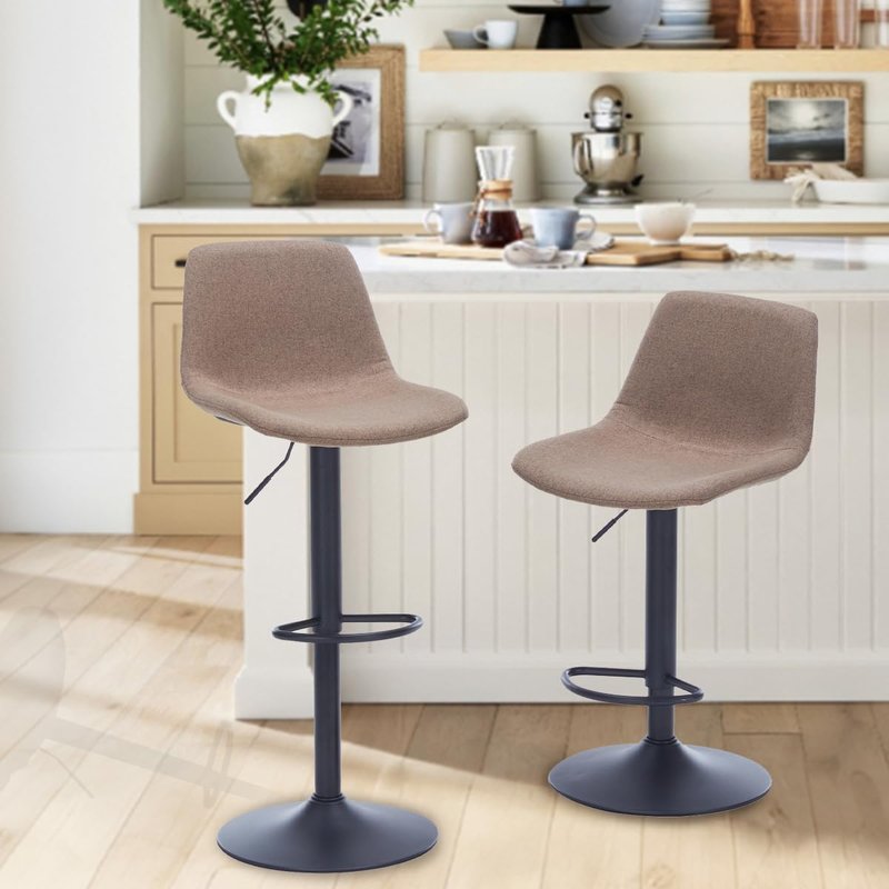 Whiterye Adjustable Swivel Bar Stools Set of 2, Modern Fabric Upholstered Barstools with Backs, Seat Adjustable Height 22-31IN, Bar Chairs with Foam Padded, Stools for Kitchen Counter (Brown).