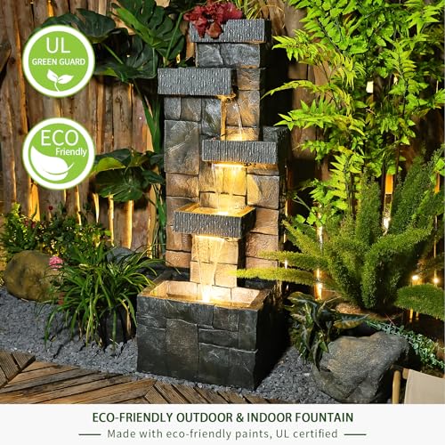 44.5-Inch 4-Tier Modern Floor Standing Water Fountain with LED Lights