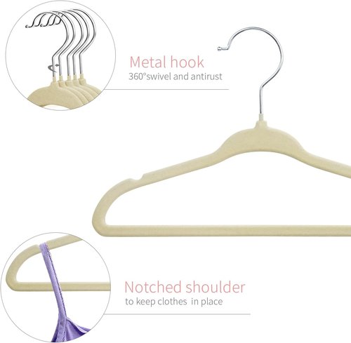 ManGotree Baby Velvet Clothes Hangers - Space-Saving Non-Slip Design for Kids | 30 Pack in Beige