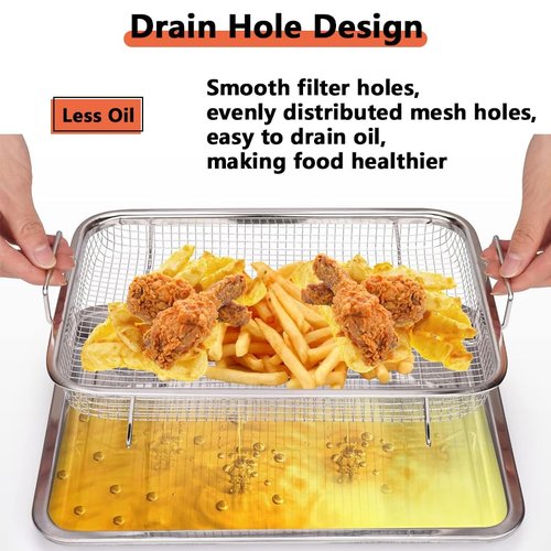 Voittozege 2 Set Air Fryer Basket for Oven, 15.5x11.5 Inch Stainless Steel Non-stick Mesh Basket Set, Air Fryer Accessories Oven Rack and Crisper Tray, Roasting Broiler Pan for Fries, Bacon, Chicken
