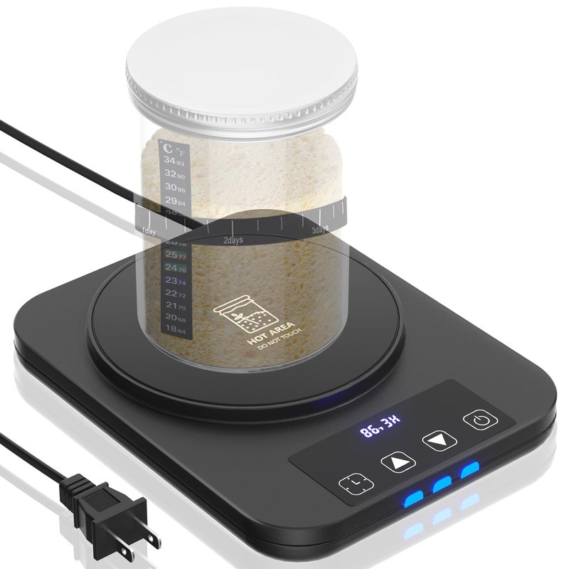 Sourdough Starter Warmer, Precise 1°F Thermostat Control (70-100°F) Sourdough Warming Mat, Smart memory Warming On/Off, 12-Hour Timer Sourdough Warmer（Black）