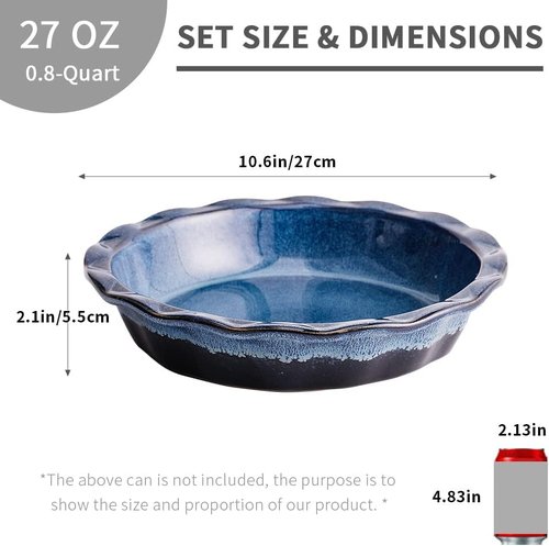 KOOV Ceramic Pie Plate - 9-Inch Round Baking Dish for Desserts | Reactive Glaze in Nebula Blue