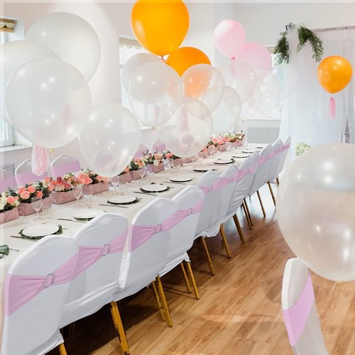 Babenest Spandex Chair Sashes Bows - 30PCS Premium Stretch Covers with Buckle Slider | Pink Elastic Ties for Weddings & Events