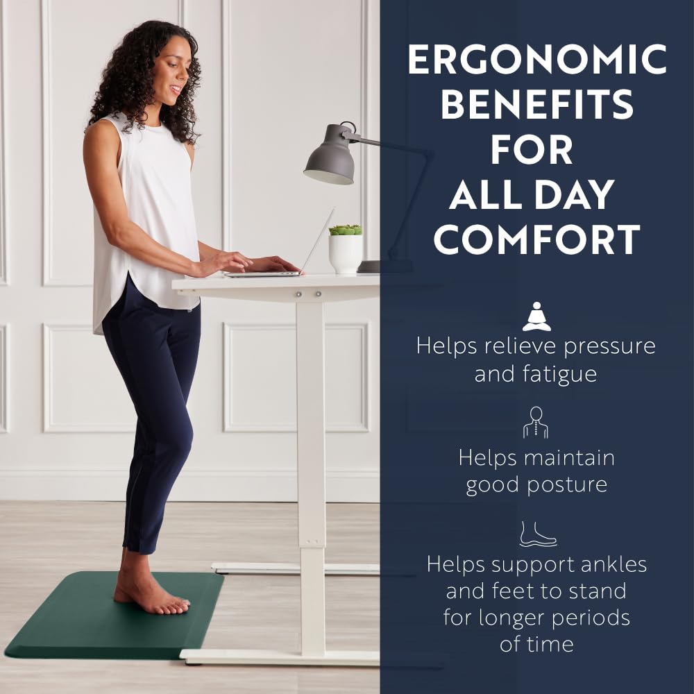 KANGAROO Anti Fatigue Mats for Kitchen Floor, 58x20, Reduce Foot, Knee, Back Pressure, 3/4 Inch Thick Cushioned Ergonomic Mat, Waterproof Comfort Rug for Under Sink, Standing Desk, Stores, HunterGreen
