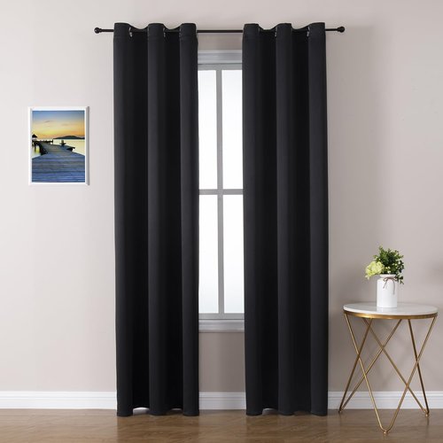 ChrisDowa Blackout Curtains - Thermal Insulated Room Darkening Panels, 72 Inches Long, Black (2-Panel Set)