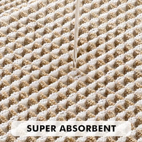 MIULEE Waffle Bathroom Rugs Set of 2 - Brown & Cream Boho Bath Mat