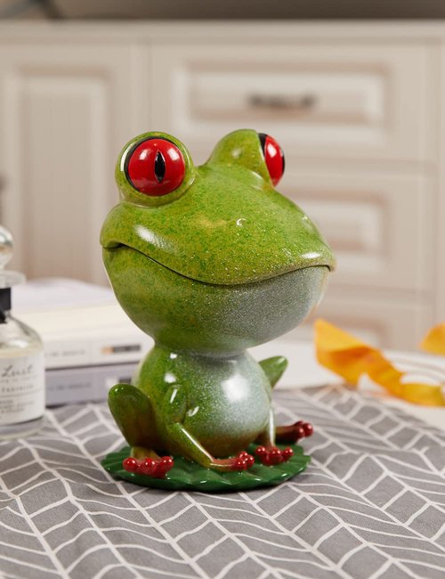 NENBOLEC Candy Dish Cookie Jar Frog Figurine Sculpture Modern Decor Gifts Polyresin Statue Green 8.0inch