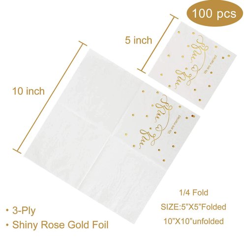 Gexolenu Mr & Mrs Wedding Cocktail Napkins Gold Foil, Dessert Disposable Beverage Paper Napkins for Wedding Shower Party Decorations and table decorations Supplies, 100 pcs