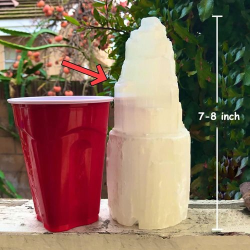 JIC Gem Natural Selenite Lamp 8" White Selenite Crystal Rock Lamps with Switch Cord and Bulb