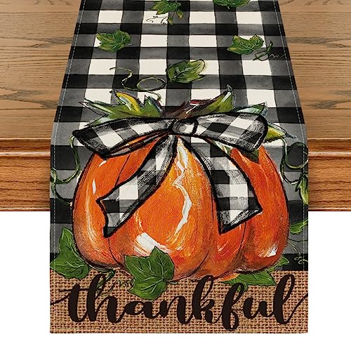 Artoid Mode Pumpkin Thankful Fall Table Runner 13x120 Inch Linen Decor