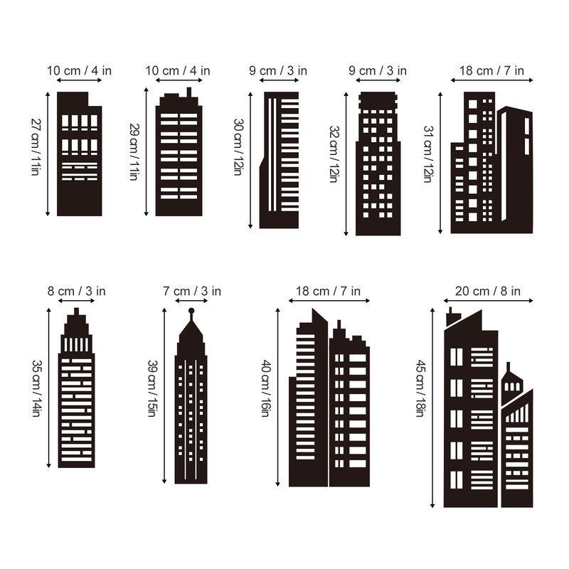 decalmile Black City Skyline Wall Stickers Silhouette Hero Wall Decals Kids Bedroom Boys Room Bathroom Wall Decor