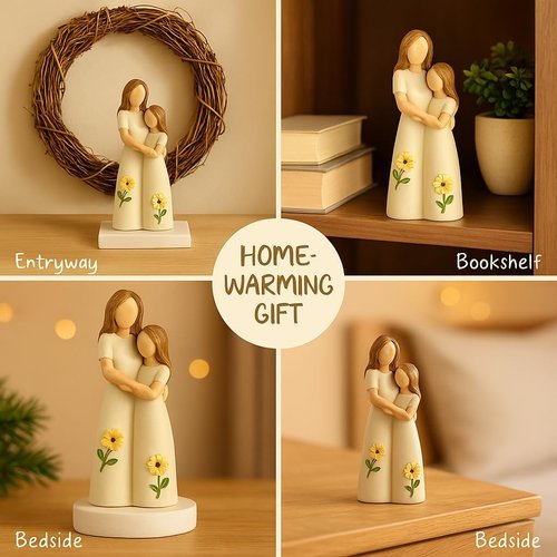 iStatue Mother Daughter Figurine - Hand-Painted Resin Hugging Statue | Ivory Home Décor Keepsake for Mom
