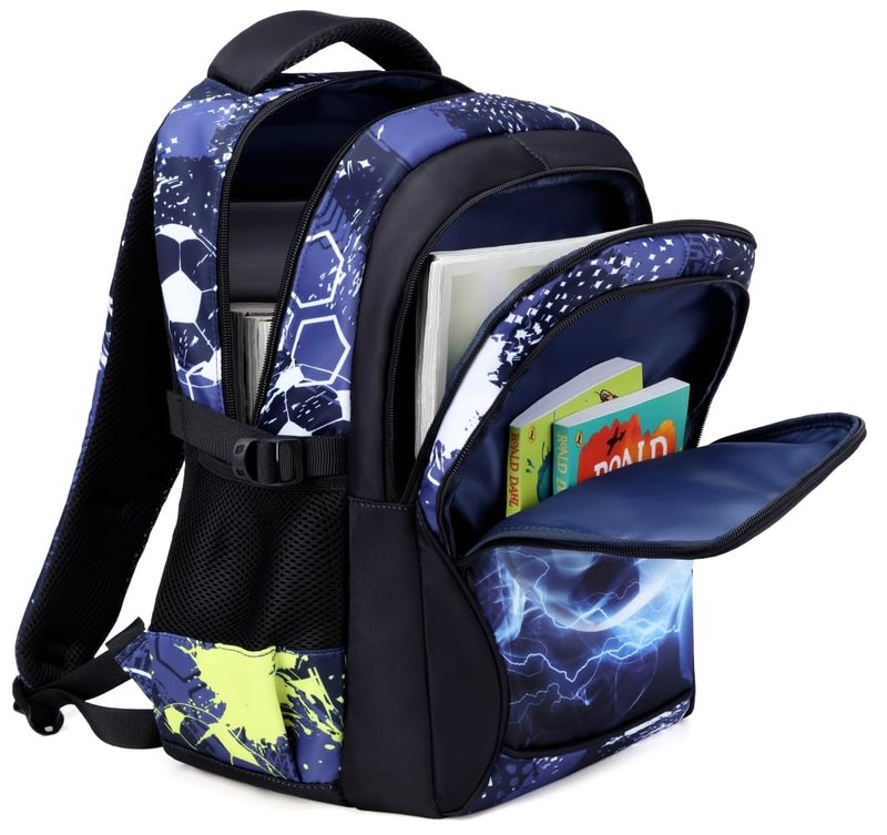 Boys Backpack for Elementary Kids Bookbag Middle School Bags Heavy Duty Soccer Laptop Durable Waterproof 18 In (1-Black)