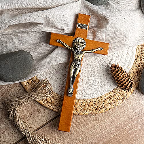 10-Inch Wooden Crucifix Wall Cross for Home Decor with Antique Gold Jesus