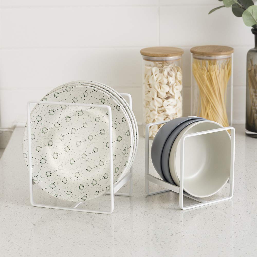 ORZ Organizer for Cabinet, Set of 2 Plate Holders Metal Plate Storage Rack for Counter-top and Cupboard