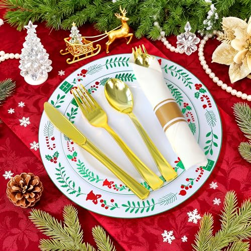 Sylans 175pcs Christmas Plates Disposable Dinnerware Set for 25 Guests Xmas04