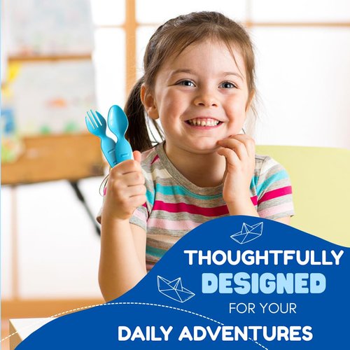 Little Things Kids Utensil Set with Case – BPA-Free Fork & Spoon – Reusable, Dishwasher Safe Travel Cutlery for School, Lunchboxes, Daycare & On-the-Go (Blue)