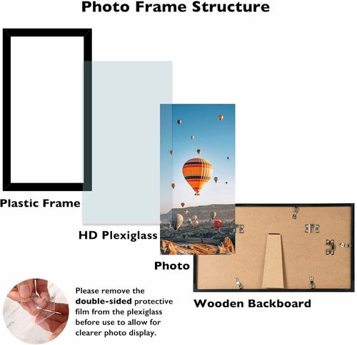 JCJMY 5x9 Picture Frame - Black Wall Mount & Tabletop Display | Shatter-Resistant Plexiglass