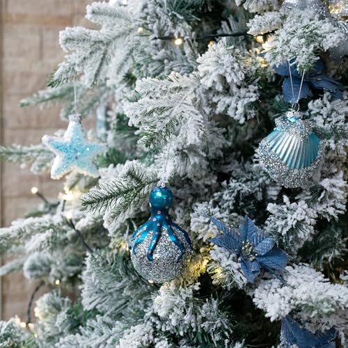 Valery Madelyn 8ct Large Christmas Glass Ornaments Set - Beach & Marine Theme
