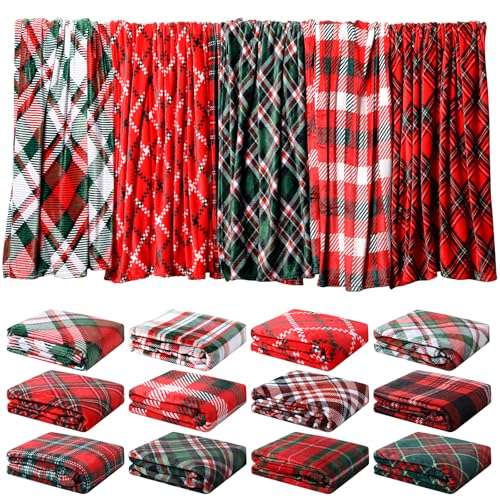 12Pcs Christmas Buffalo Plaid Throw Blankets 50x60 in - Soft Fleece Holiday Decor Set