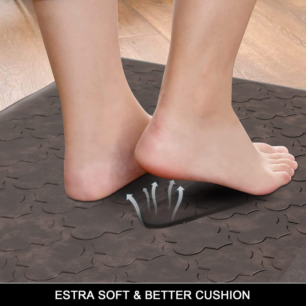 HEBE Kitchen Mat Cushioned Anti Fatigue Comfort Floor Mat 17.3"x28" Waterproof Non Slip Kitchen Floor Carpet Laundry Room Rug Heavy Duty Comfort Standing Mat Pads,Brown