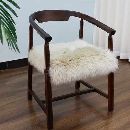 IRIWOOL Square Fur Sheepskin Chair Cover Seat Cushion Pad Super Soft Area Rugs for Living Bedroom Sofa 18" x 18" (Beige, 18" x 18" (Pack of 1))