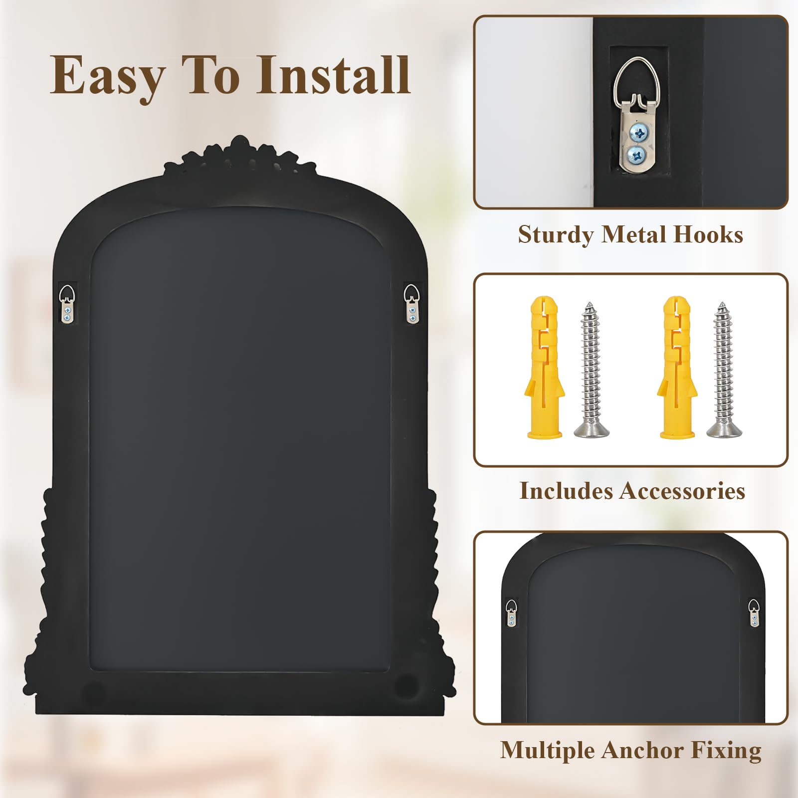 VETROVUE 32x24 Beaded Arched Mirror, Bathroom Mirror for Over Sink, Metal Frame Wall Decor for Entryway, Bedroom, Living Room, Gold